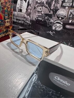 Clear Champagne Frame Sunglasses with Light Blue Lenses